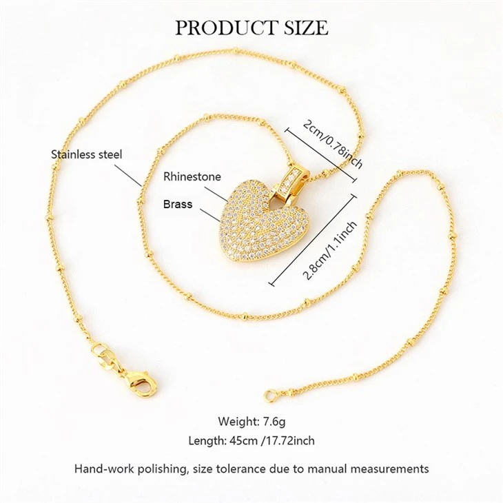 Stainless Steel & Brass Pave Zircon Heart Pendant Necklace suppliers Stainless Steel & Brass Pave Zircon Heart Pendant Necklace suppliers
