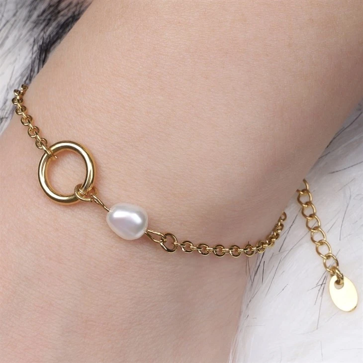 Gold Circle Link Pearl Accent Chain Bracelet price Gold Circle Link Pearl Accent Chain Bracelet price
