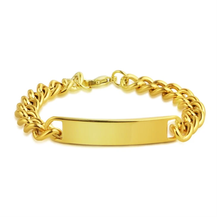 Gold Polished ID Plate Cuban Chain Bracelet Gold Polished ID Plate Cuban Chain Bracelet